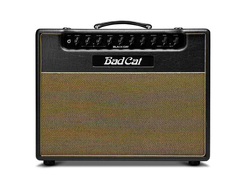 The Bad Cat amplifier, featuring vacuum tubes, is shown on a white background.