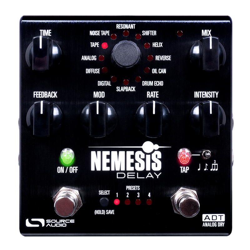 Source Audio Nemesis ADT Delay is a delay pedal that provides high-quality analog sound with adjustable mix and time.