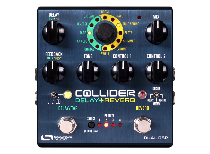 The Source Audio Collider Delay & Reverb pedal is designed to create mesmerizing soundscapes with its exceptional delay and reverb effects.
