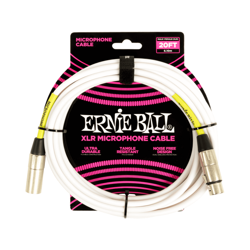 Ernie Ball 6389 Classic XLR Microphone Cable Male/Female 20ft - White, also known as patch cables, is a useful accessory for musicians looking to optimize their pedalboard layout. This high-quality cable, manufactured by Ernie Ball, ensures a