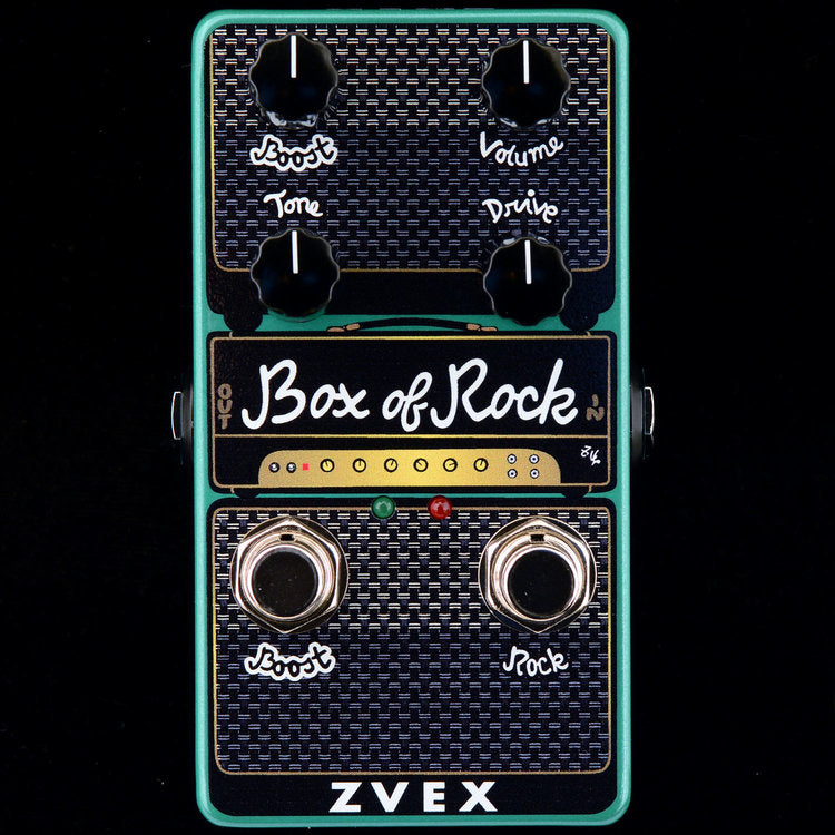 Zachary's favorite amp, a ZVEX Effects Vertical Box of Rock pedal, sits on a black background.