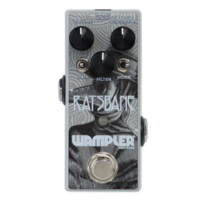 A Wampler Ratsbane Distortion Pedal with a unique black and white design.