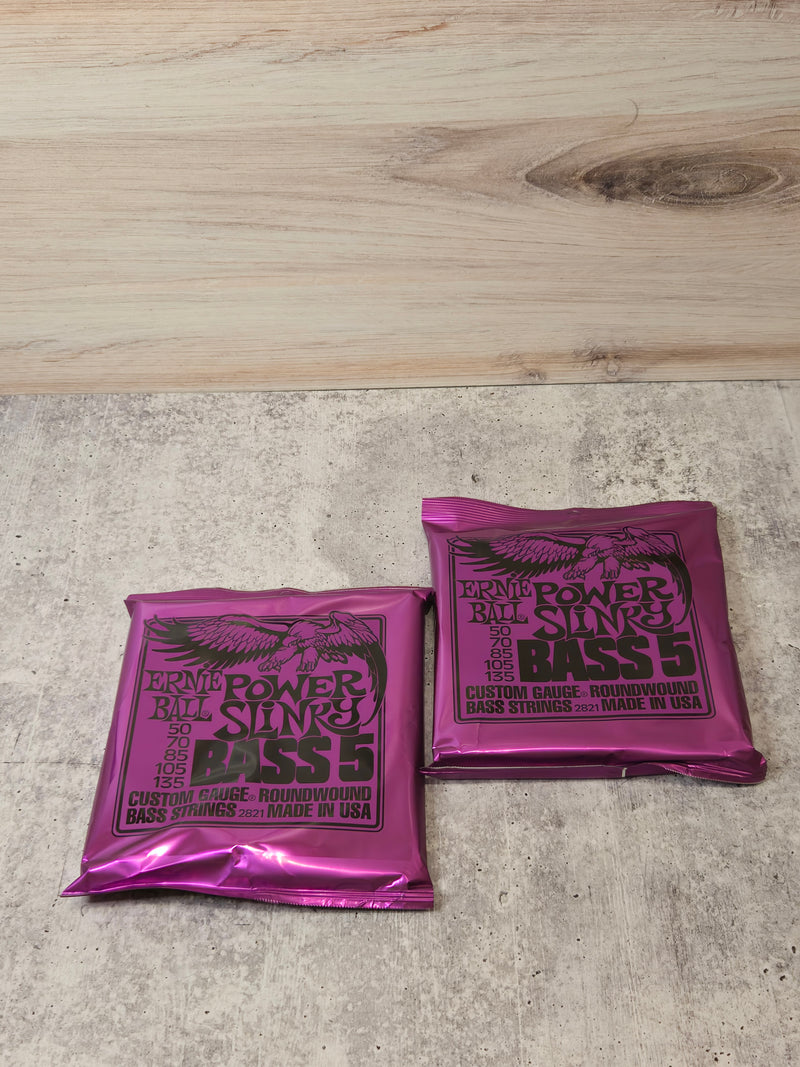 2 PACKS Ernie Ball 2821  POWER SLINKY NICKEL WOUND 5-STRING ELECTRIC BASS 50-135