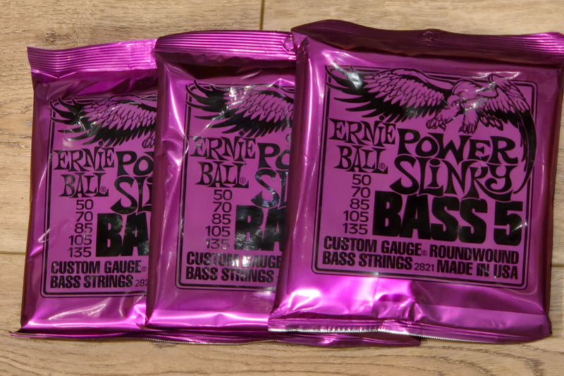 3 PACKS Ernie Ball 2821  POWER SLINKY NICKEL WOUND 5-STRING ELECTRIC BASS 50-135