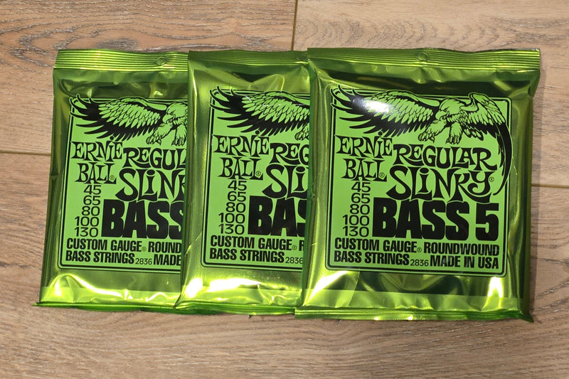 3 PACKS Ernie Ball 2836 Regular Slinky Nickel Wound 5-String Electric Bass Strings 45-130