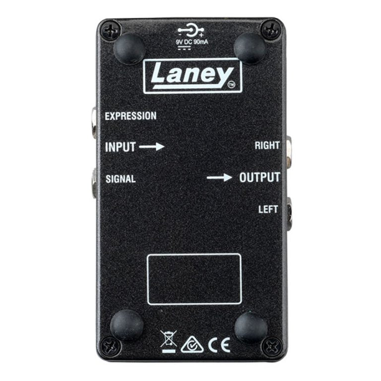 A black and blue Laney Black Country Customs The '85 Bass Octave Pedal Tri Mode with four knobs.