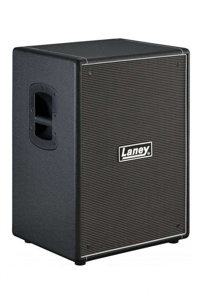 A powerful Laney Digbeth 212 500 Watt 4 Ohm Bass Cabinet 2x12, featuring a black cabinet with a logo on it.