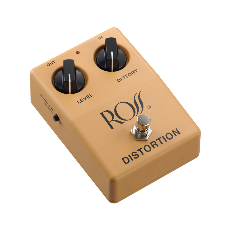 Vintage Ross Distortion Pedal on a white background.