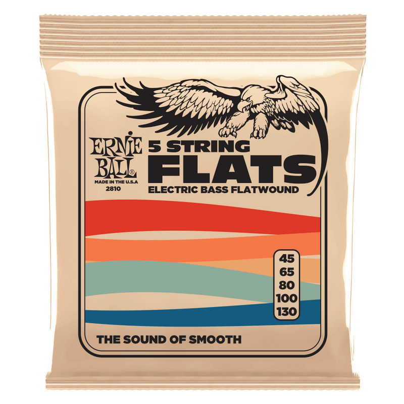 Eagle 5 string flats provide a smooth feel with the Ernie Ball 2810 Flatwound 5-string Electric Bass Strings 45-130 Gauge, perfect for players who prefer the Ernie Ball brand.