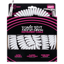 High-quality Ernie Ball 6045 Coiled Instrument Cable Straight/Angle 30ft - White in white and pink.