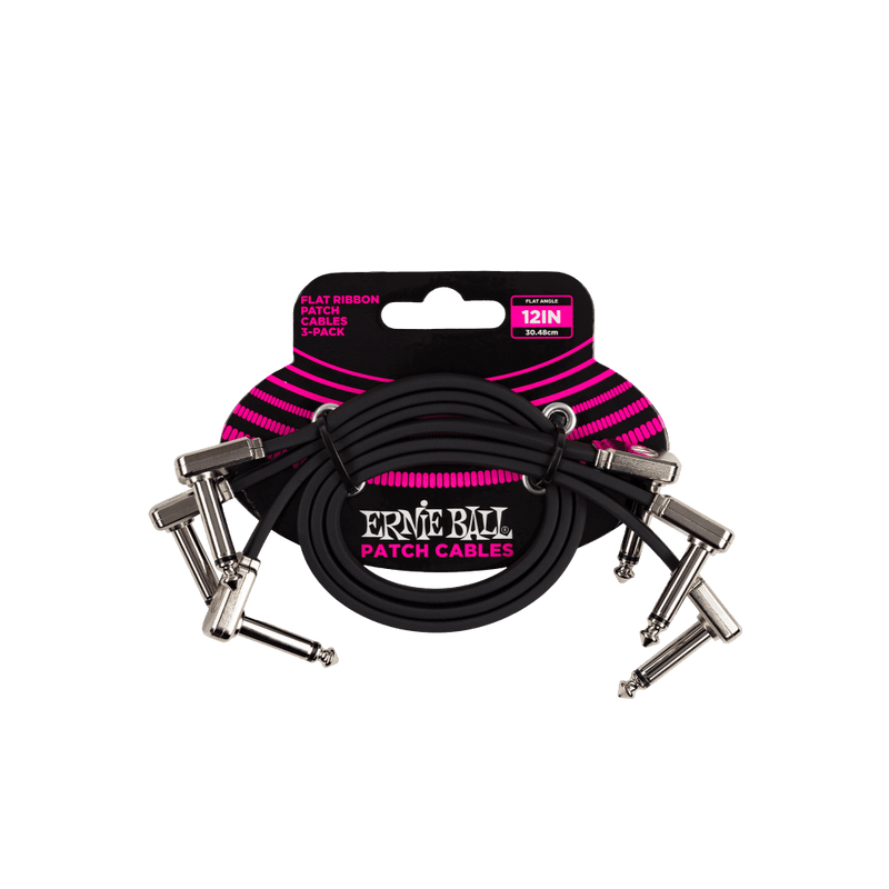 A pack of Ernie Ball 6222 Flat Ribbon Patch Cable 12in - Black - 3 Pack 12" patch cables.