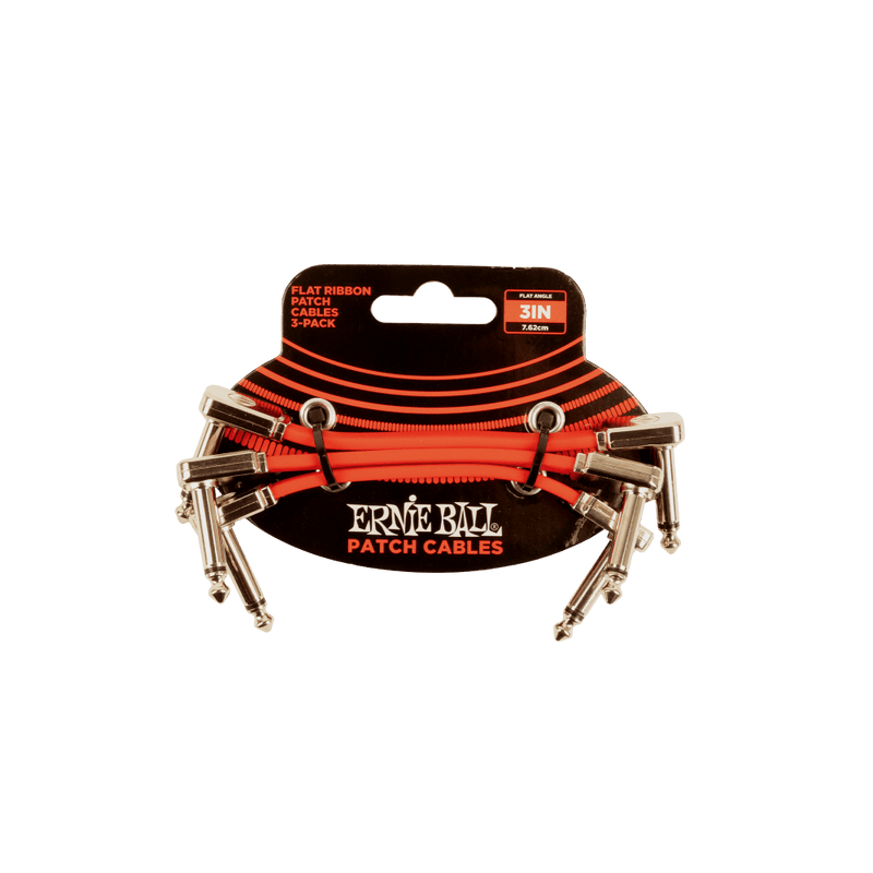 Ernie Ball 6401 Flat Ribbon Patch Cable 3in - Red - 3 Pack 3"