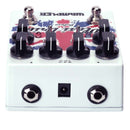 A white Wampler Plexi Drive Deluxe British Distortion pedal with a british flag on it for rock tones.