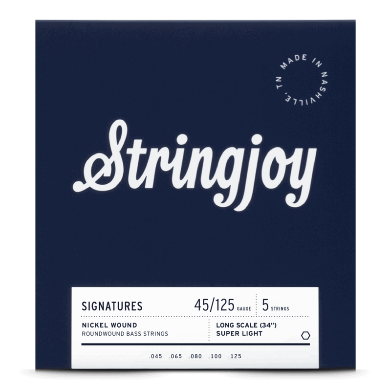 Stringjoy SJ-BA45125LS Super Light Gauge (45-125) 5 String Long Scale Nickel Wound Bass Guitar Strings