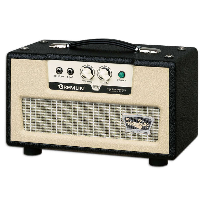 A vintage-vibe Tone King Gremlin 5W Amp Head Built-In Attenuator Black guitar amplifier on a white background.