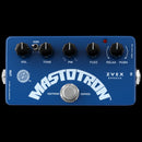 A blue Zvex Effects Mastotron Silicon Fuzz Pedal with four knobs, including an input impedance control and a sub control switch for versatile sound manipulation. The pedal is designed with a silicon fuzz circuit for rich and dynamic sound.