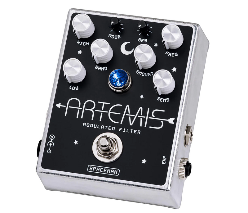 A sleek Spaceman Artemis Modulated Filter pedal featuring convenient buttons.