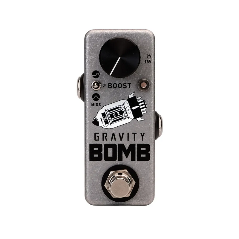 The CopperSound Gravity Bomb V2 Clean Boost & Mids Enhancer is a compact pedal that has the CopperSound Pedals logo on it.