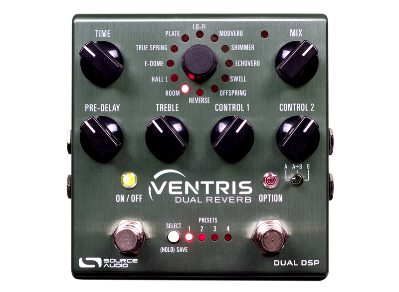 The Source Audio Ventris Dual Reverb pedal features the true spring engine for stunning reverb effects.
