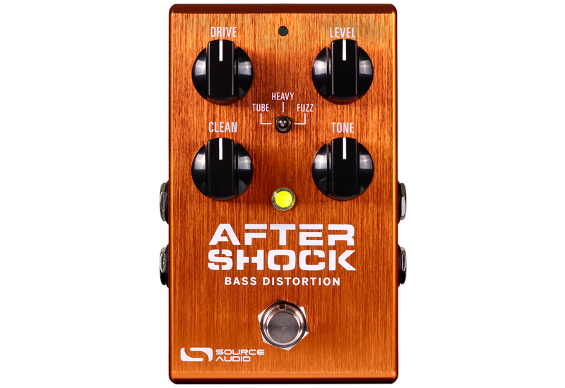Experience the powerful Source Audio AfterShock Bass Distortion pedal, designed to deliver intense bass overdrive engines and fuzzy tones.