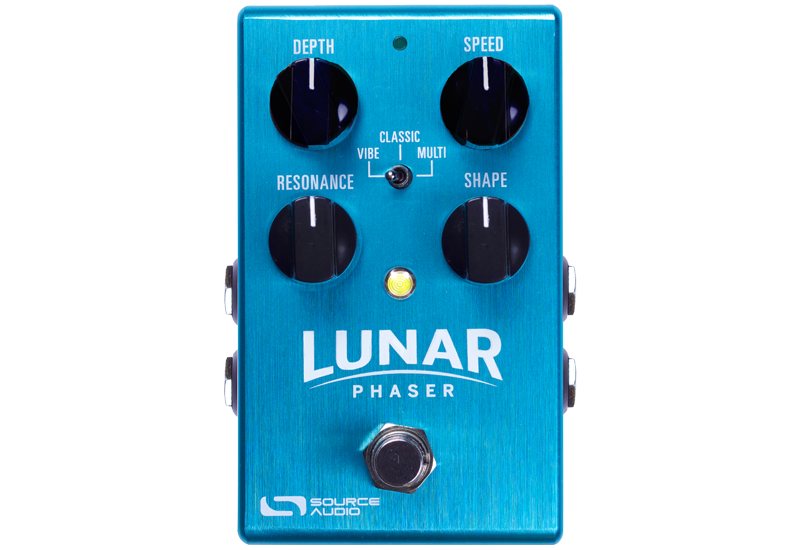 The Source Audio Lunar Phaser is a blue guitar pedal that offers three flavors of phase modulation.