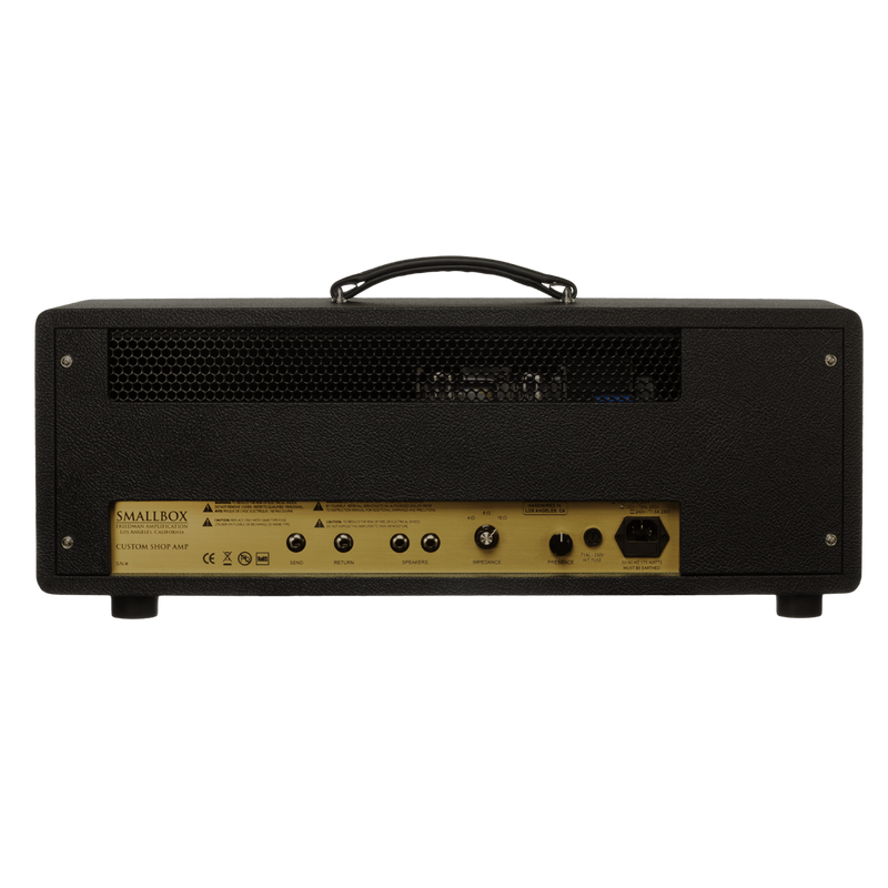 A black and gold Friedman Small Box Amp Head, delivering high gain tone with distinct plexi tones.