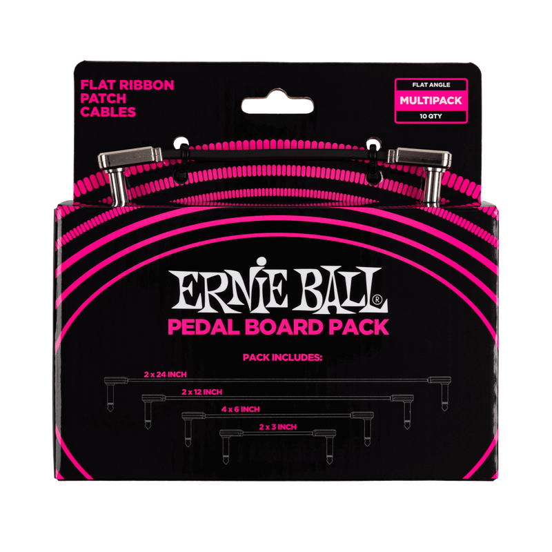 Ernie Ball 6224 Flat Ribbon Patch Cables Pedalboard Multi-Pack - Black featuring a high-quality design and Ernie Ball flat ribbon patch cables.