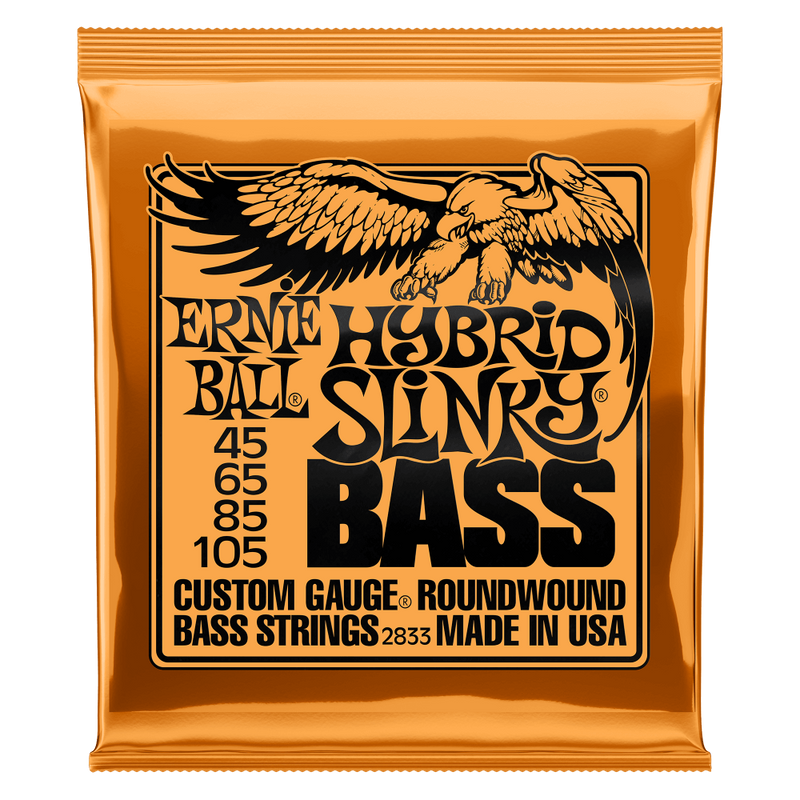 Ernie Ball 2833 Hybrid Slinky Nickel Wound Electric Bass Strings available in various gauges.