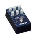 The Wampler Ego 76 Compressor Pedal is a blue pedal with four knobs on it.