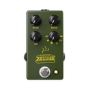 A green guitar pedal with two knobs on it, featuring classic Big Muffs and the JHS Muffuletta Distortion Fuzz pedal by JHS.
