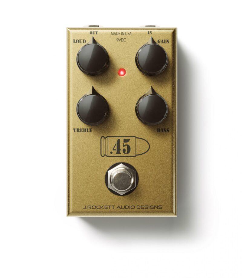 A J. Rockett Audio Designs .45 Caliber Overdrive effect pedal with four knobs on a white background, featuring a Speed Switch.