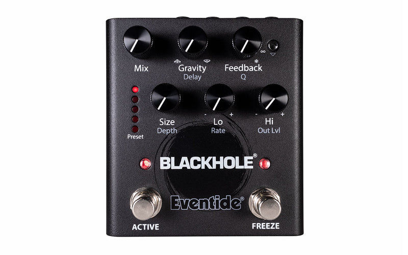 The Eventide Blackhole Reverb Echo pedal is a guitar effect pedal that creates ethereal landscapes with its powerful reverb.