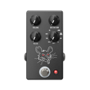 A black JHS distortion pedal with an image of a rat on it, aka the JHS PackRat.