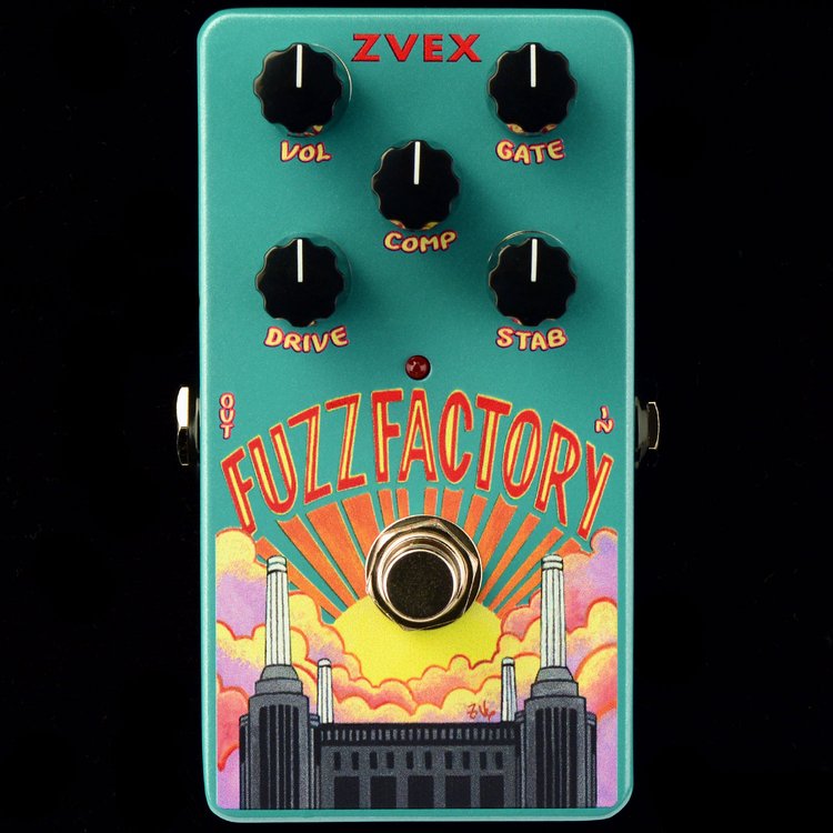 The ZVEX Effects Vertical Fuzz Factory is a versatile guitar effects pedal that offers a range of control over fuzzy sounds. The pedal features various knobs for adjusting parameters to achieve the desired tone.
