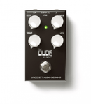 A black and white J. Rockett Audio Designs The Dude V2 Overdrive guitar pedal featuring true bypass switching with four knobs, including DUDE and D style ODS sounds.