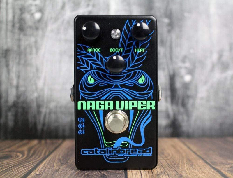 A black and blue pedal with a dragon on it, the Catalinbread Naga Viper Treble Boost BRAND NEW.