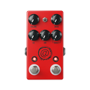 The JHS AT+ Andy Timmons Signature Overdrive pedal, known as the AT, is a red guitar pedal with four knobs.