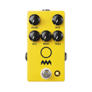 A yellow JHS Charlie Brown V4 Overdrive Pedal with four knobs on it.
