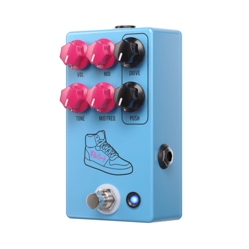 A pedal with a JHS PG-14 Paul Gilbert Overdrive Distortion engine and a mid-frequency preamp.