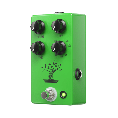 A JHS The Bonsai Overdrive Distortion pedal with a tree on it.