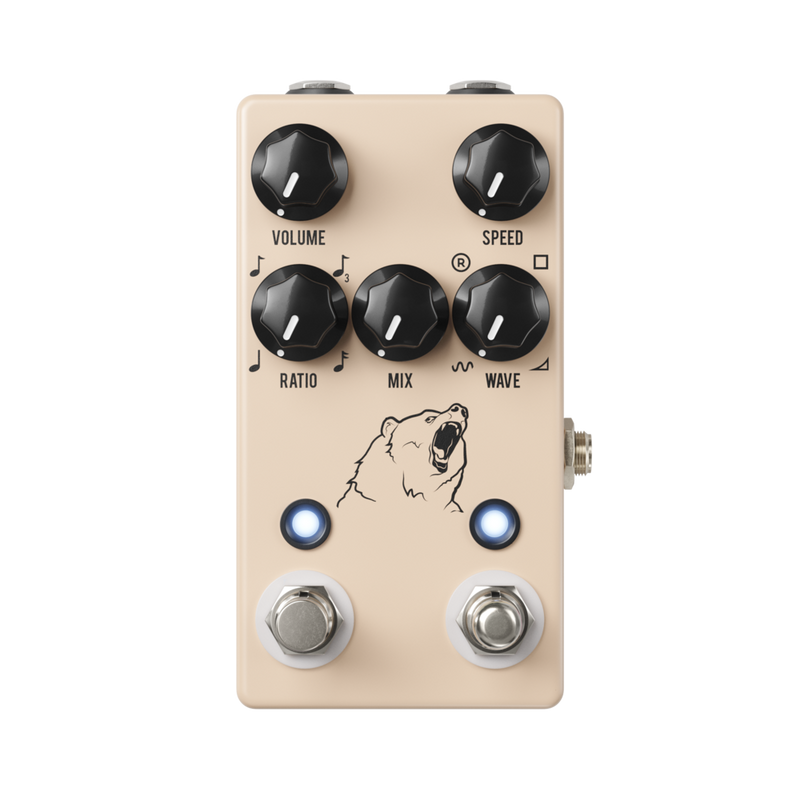 The JHS Kodiak Tremolo pedal is shown on a white background, featuring wave patterns.
