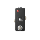 A black JHS Pedals Mute Switch Utility Pedal with a red button on it. It is a compact size signal mute device by JHS featuring the functionality of the mute switch.