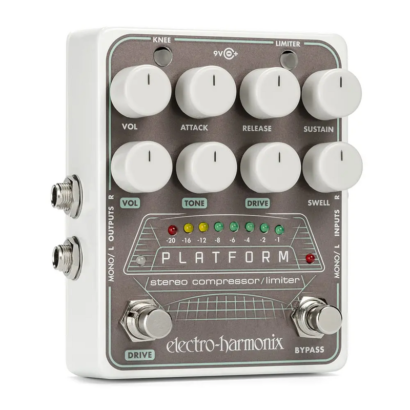 Versatile Electro-Harmonix Platform Stereo Compressor Limiter pedal with studio-quality compressor/limiter.