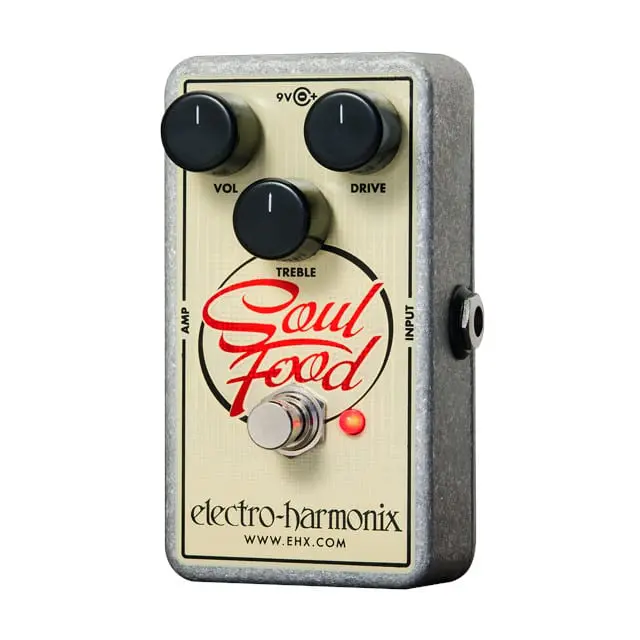Electro-Harmonix Soul Food Transparent Distortion boosted power rails and Electro-Harmonix soul food harmonics.